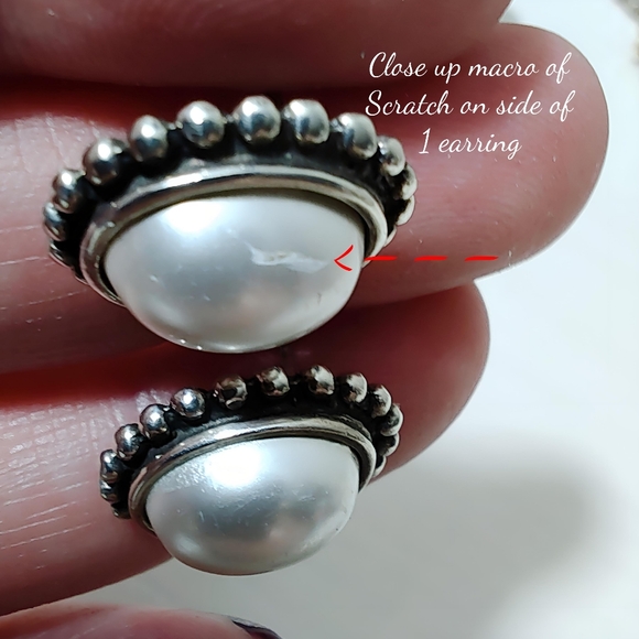 Vintage Sterling Silver SET Faux Pearl Slider Pendant and Post back Earrings - Picture 5 of 9